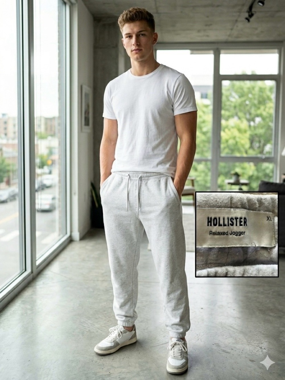 Hollister Men’s Relaxed Jogger Sweatpants Light Gray Fleece Lounge Pants Size XL